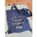 Ümbertöödeldud puuvillast kott "I'm fine" sinine