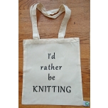 Väike valge orgaaniline tekstiilkott "I'd rather be knitting"